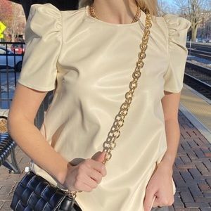 THML Faux Leather Puff Sleeve Top